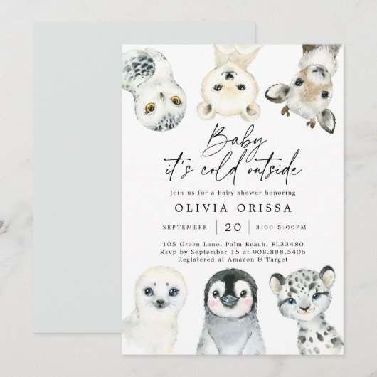 Baby shower voor Arctische dieren Kaart (Voorkant / Achterkant)