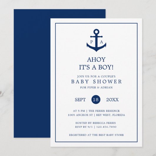 Baby shower voor autische anker-monogram-jongen-pa kaart (Voorkant / Achterkant)