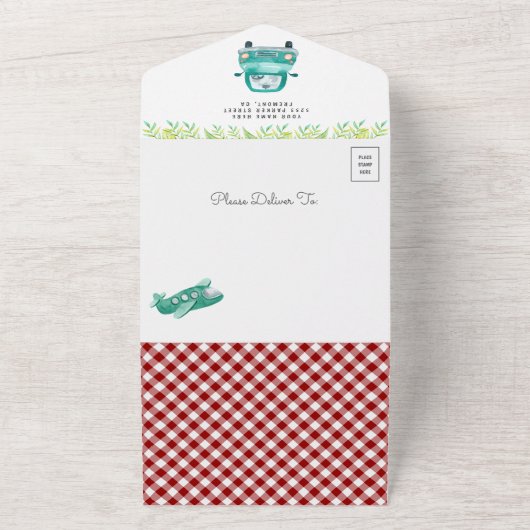 Baby shower voor autowrakken all in one uitnodiging (Buitenkant)