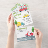 Baby shower voor autowrakken all in one uitnodiging (Afscheurbaar)