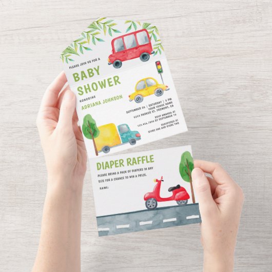 Baby shower voor autowrakken all in one uitnodiging (Afscheurbaar)