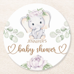 Baby shower voor baby-olifant en ventilatorWaterve Ronde Kartonnen Onderzetter