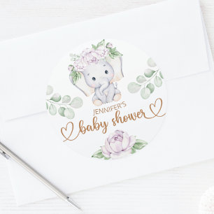 Baby shower voor baby-olifant en ventilatorWaterve Ronde Sticker