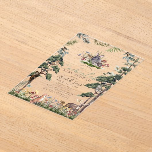 Baby shower voor betoverende bosbossen acryl uitnodigingen (Laagn)