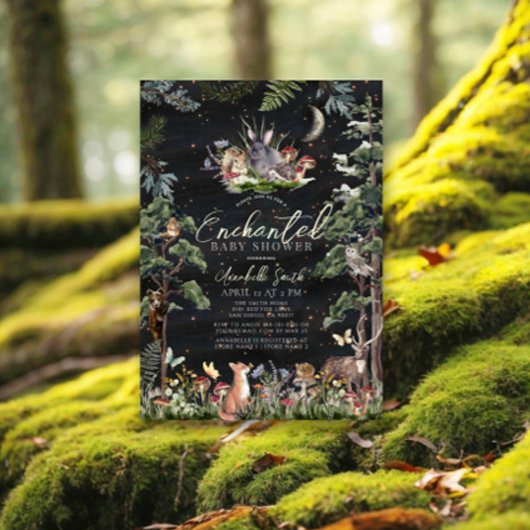 Baby shower voor betoverende bosbossen kaart