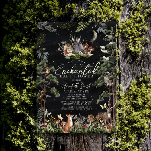 Baby shower voor betoverende bosbossen kaart