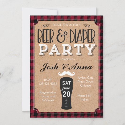 Baby shower voor bier en luiers kaart (Voorkant)