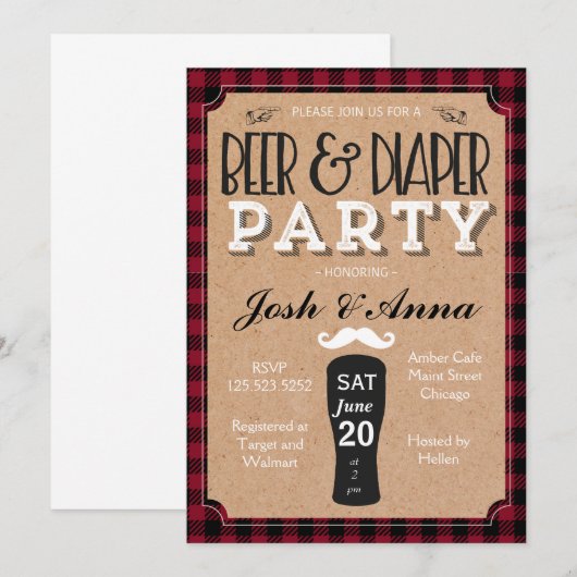 Baby shower voor bier en luiers kaart (Voorkant / Achterkant)