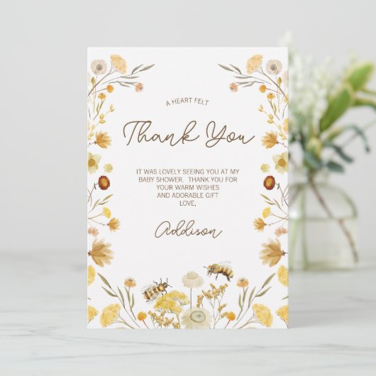 Baby shower voor bijenbloemen - Hartelijk dank Kaart (Staand voorkant)