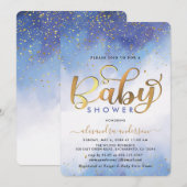 Baby shower voor blauwe en gouden Waterverf Kaart (Voorkant / Achterkant)