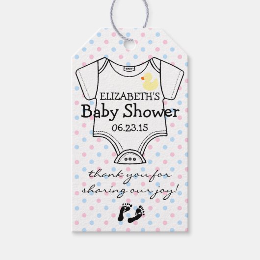 Baby shower voor blauwe en roze pols cadeaulabel (Voorkant)