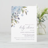 Baby shower voor blauwe hydrangeas en kalligrafie kaart (Staand voorkant)