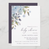 Baby shower voor blauwe hydrangeas en kalligrafie kaart (Voorkant / Achterkant)