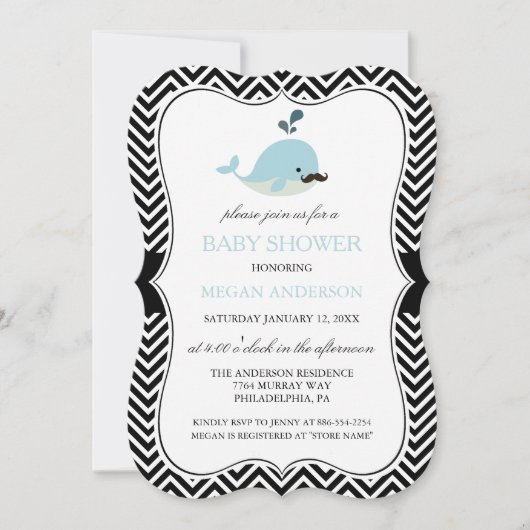 Baby Shower voor Blauwe Snor Walvis Chevron Jongen Kaart (Voorkant)