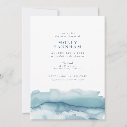 Baby shower voor blauwe Waterverf in de Oceaan Kaart (Voorkant)