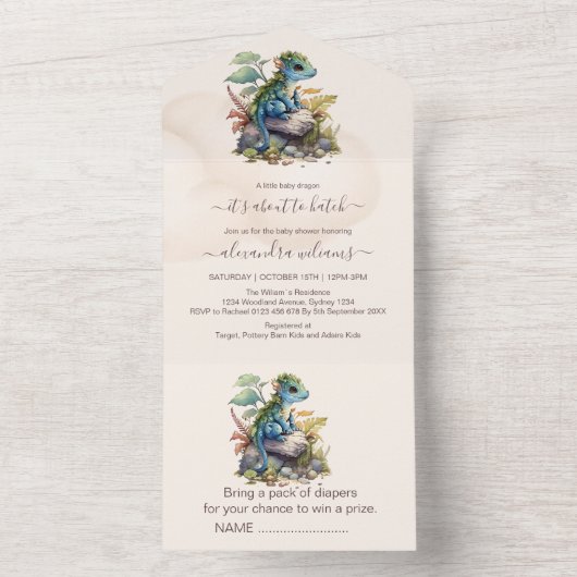 Baby shower voor Blauwgroen draak All In One Uitnodiging (Binnen)