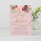 baby shower voor bloemkalligrafie per post uitnodi (Staand voorkant)