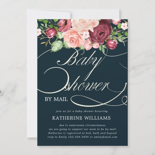 baby shower voor bloemkalligrafie per post uitnodi (Voorkant)