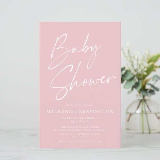 Baby shower voor Blush Pink Simple Script (Staand voorkant)