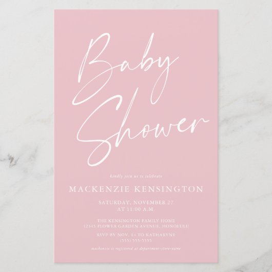 Baby shower voor Blush Pink Simple Script (Voorkant)