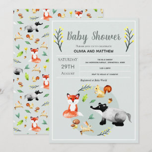 Baby shower voor bosdieren in de Cute Rustic Woodl Kaart