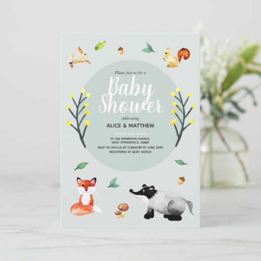 Baby shower voor bosdieren in de Cute Rustic Woodl Kaart (Staand voorkant)