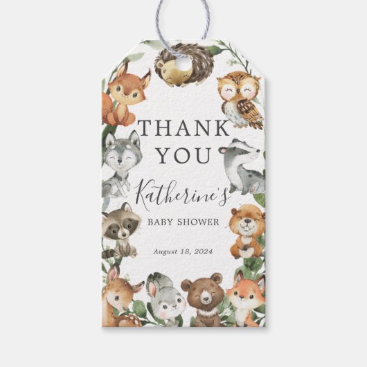 Baby shower voor bosdierentuin cadeaulabel (Voorkant)