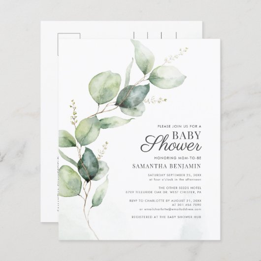 Baby shower voor botanische Eucalyptus Greenery (Voorkant / Achterkant)