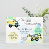 Baby shower voor bouwwagens kaart (Staand voorkant)