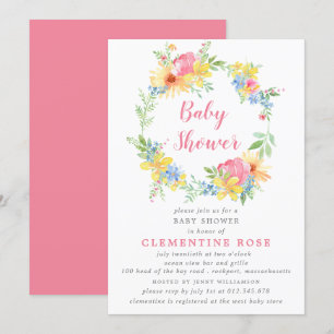 Baby shower voor Bright Summer Pink Floral Waterve Kaart
