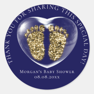 Baby shower voor bruinblauw Heart Gold Feet Blue Ronde Sticker