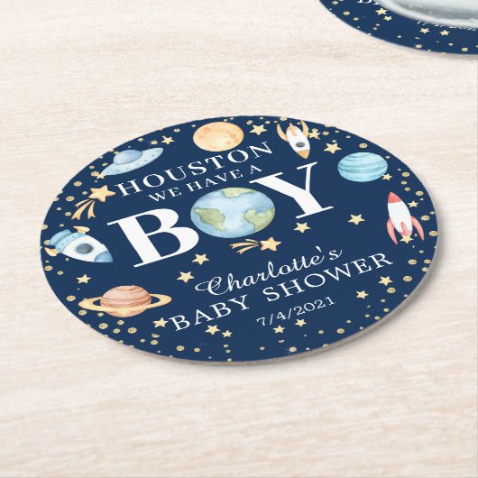 Baby shower voor buitenruimtectoren ronde kartonnen onderzetter (Gebogen)