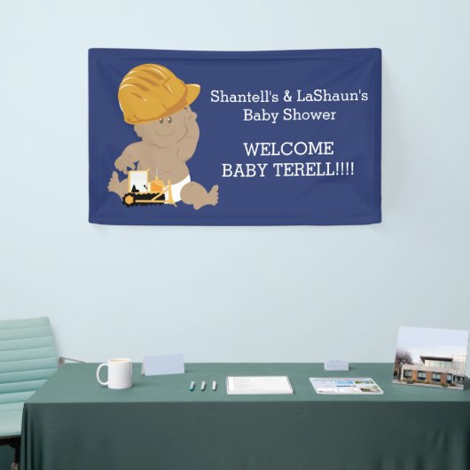 Baby shower voor de bouw (Donkere huid) Aangepaste Spandoek (Beurs)