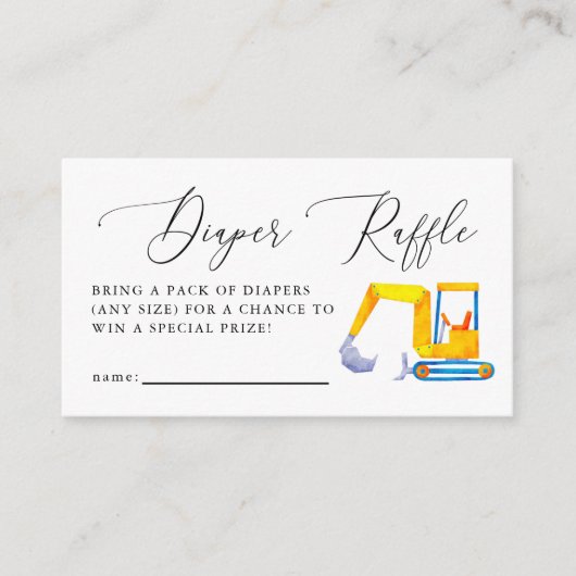 Baby shower voor de bouw - luier Raffle Ticket Informatiekaartje (Voorkant)