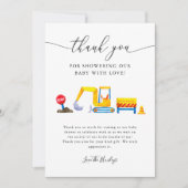 Baby shower voor de bouw van vrachtwagens bedankkaart (Voorkant)