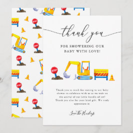 Baby shower voor de bouw van vrachtwagens bedankkaart