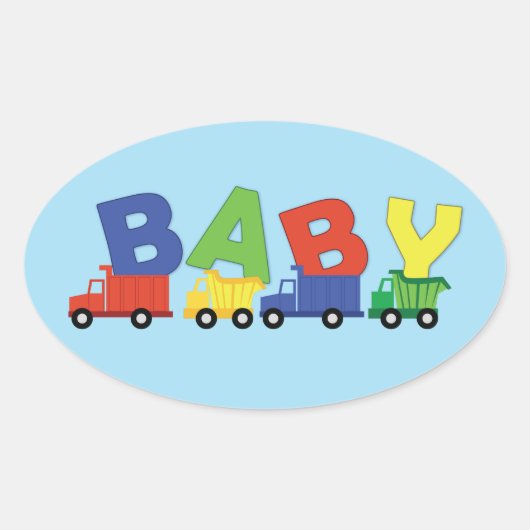 Baby shower voor de bouw van vrachtwagens ovale sticker (Voorkant)