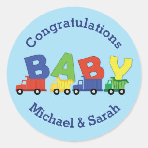 Baby shower voor de bouw van vrachtwagens ronde sticker
