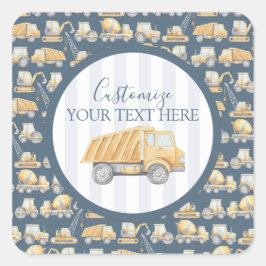 Baby shower voor de bouw van vrachtwagens vierkante sticker