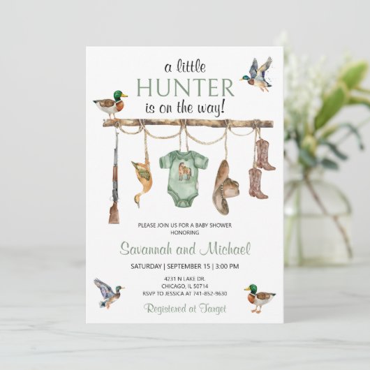Baby shower voor de eendenjacht kaart (Staand voorkant)