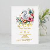 Baby shower voor de kust van Tropical Egret Bird Folie Uitnodiging (Staand Voorkant)