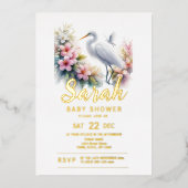 Baby shower voor de kust van Tropical Egret Bird Folie Uitnodiging (Voorkant)