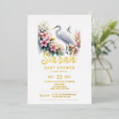Baby shower voor de kust van Tropical Egret Bird Folie Uitnodiging (Staand Voorkant)