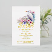 Baby shower voor de kust van Tropical Egret Bird Folie Uitnodiging (Staand Voorkant)