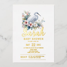 Baby shower voor de kust van Tropical Egret Bird Folie Uitnodiging