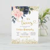 Baby shower voor de marine en Blush Twins Kaart (Staand voorkant)