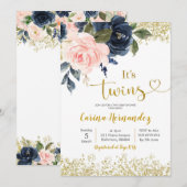 Baby shower voor de marine en Blush Twins Kaart (Voorkant / Achterkant)