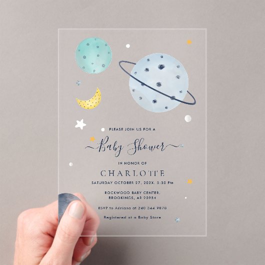 Baby shower voor de moderne kosmische ruimte acryl uitnodigingen (Insitu (Draagbaar))