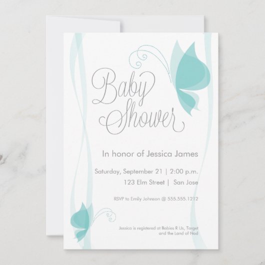 Baby shower voor de vlinder - blauw kaart (Voorkant)