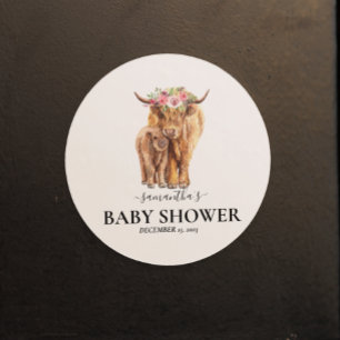 Baby shower voor de Waterverf van de Koe van het l Ronde Sticker